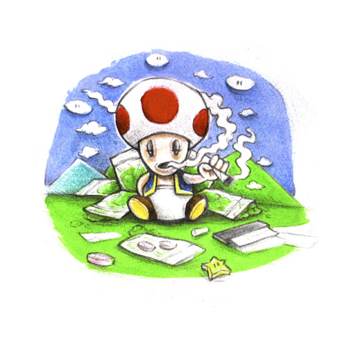 Cartoon: Toad (medium) by Trippy Toons tagged mario,super,trippy,toad,mushroom,weed,cannabis,stoner,kiffer,ganja,video,game