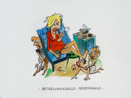 Cartoon: Betreuungsgeld - Herdprämie (medium) by Steffi und Siggi tagged betreuungsgeld,kindergeld,politik,innenpolitik