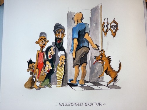 Cartoon: Willkommenskultur (medium) by Steffi und Siggi tagged immigration,flüchtlinge,einwanderer,politik