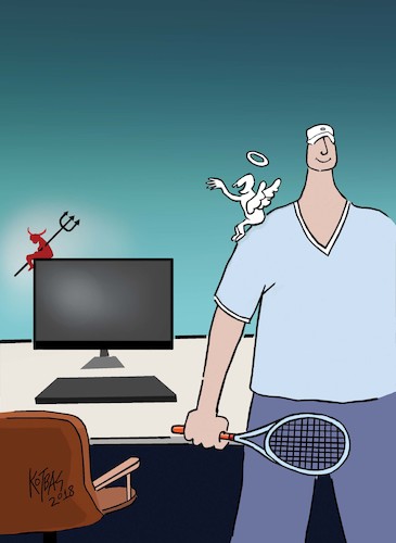 Cartoon: Dependence (medium) by kotbas tagged dependence,digital,sports,health,tennis,activity
