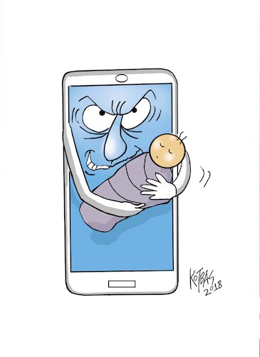 Cartoon: Digital Media (medium) by kotbas tagged digital,media,virtual,child,tech,mobil,phone,telephone