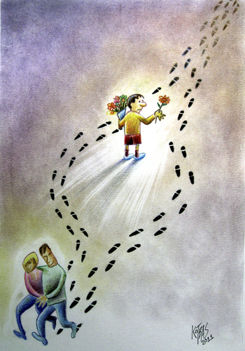 Cartoon: flower child (medium) by kotbas tagged love,flower,children