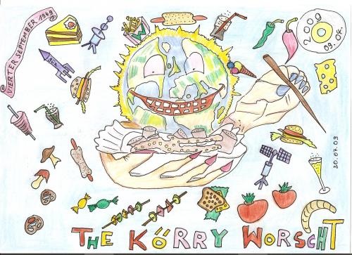 Cartoon: KÖRRY WORSCHT (medium) by skätsch-up tagged curry,wurst,food,essen,imbiss,fast,contest,nahrung,tradition,esskultur