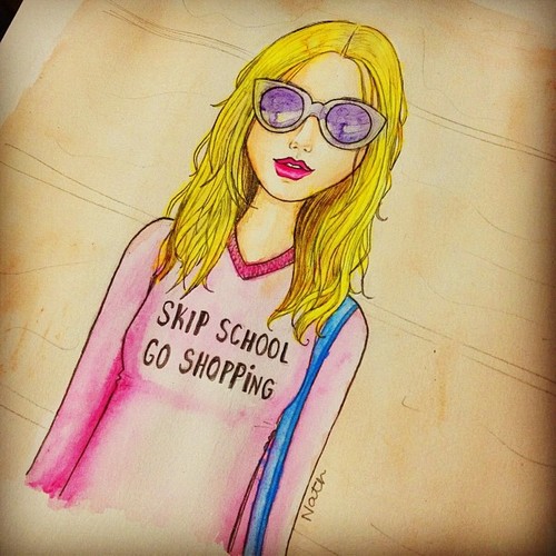 Cartoon: skip school go shopping (medium) by naths tagged wildfox,couture,pink,model,blonde,girl,watercolor