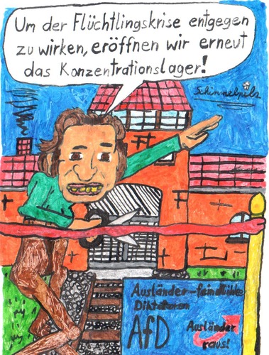 Cartoon: AfD - Wiedereröffnung des KZ (medium) by Schimmelpelz-pilz tagged afd,alternative,für,deutschland,ausländer,ausländerfeindlichkeit,diktator,diktatoren,eröffnung,eröffnungsband,flüchtling,flüchtlinge,flüchtlingskrise,kz,konzentrationslager,schere,wiedereröffnung
