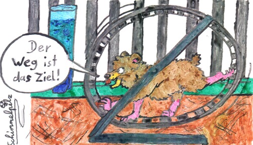 Cartoon: Der Weg ist das Ziel? (medium) by Schimmelpelz-pilz tagged hamster,käfig,hamsterkäfig,rad,hamsterrad,östliche,philosophie,taoismus,sinnlosigkeit,stagnation