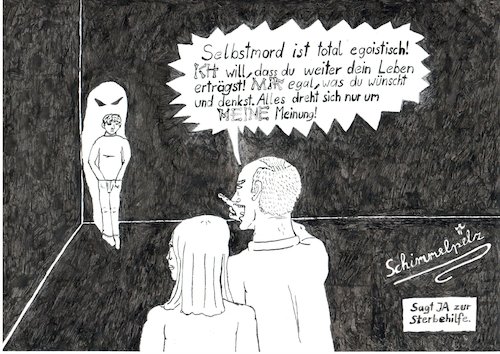 Cartoon: Egoistischer Freitod (medium) by Schimmelpelz-pilz tagged suizid,selbstmord,sterbehilfe,freitod,depression,depressionen