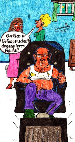 Cartoon: Großstadtgorilla (medium) by Schimmelpelz-pilz tagged großstadtgorilla,gorilla,degeneration,degenerieren,mental,geistig,tv,glotze,bier,alkohol,fernseher,fernsehen,couchpotatoe,ehe,gefangenschaft,gefangen