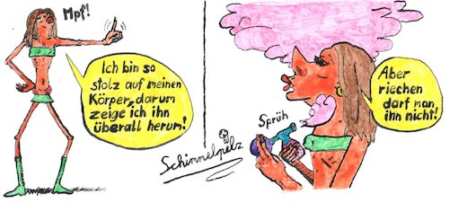 Cartoon: Stolzer Duft (medium) by Schimmelpelz-pilz tagged parfüm,duft,stolz,körper,halbnackt,paradox,paradoxen,duftwasser