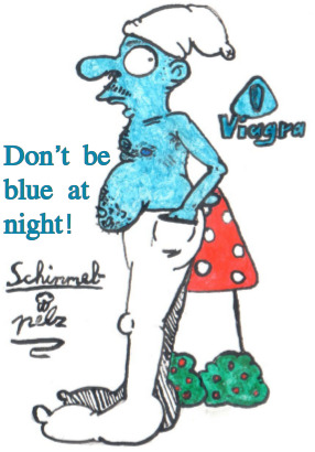 Cartoon: Viagra Smurf (medium) by Schimmelpelz-pilz tagged smurf,smurfs,mushroom,mushrooms,bush,bushes,erection,problems,phallus