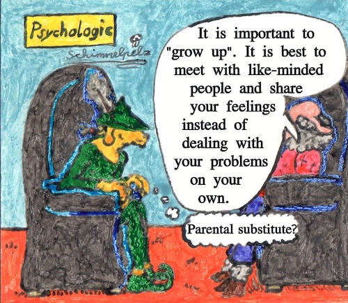 Cartoon: Peter-Pan-Syndrom (medium) by Schimmelpelz-pilz tagged psychologik,psychologic,dog,hound,hund,sheep,schaf,psychologe,therapeut,peter,pan,syndrom,syndrome,therapie,therapy,furry,tiermensch,anthropoid,anthro