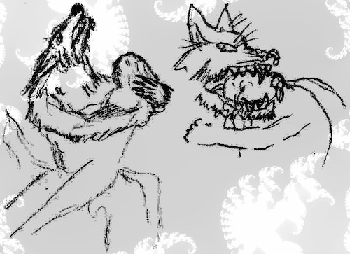 Cartoon: Werewolf Lover (medium) by Schimmelpelz-pilz tagged werewolf,lover,mating,breeding,riding,log,tree,grass,field,lovers,couple,couples,love,hairy,beast,monster,wild,creature,wolf,wolfman,fuzzy,fur,furry,anthropoid,fang,fangs,claw,claws,werwolf,ungeheuer,kreatur,biest,bestie,paarung,paaren,liebhaber,liebhaberin,bestialisch,liebe,fortpflanzung,wildnis,klaue,klauen,reisszahn,haarig,pelzig,fell