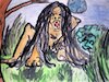 Cartoon: Ape Monster - Affenmonster (small) by Schimmelpelz-pilz tagged ape,monkey,primate,monster,demon,creature,beast,abomination,being,human,fang,fangs,long,mane,hair,hairs,wild,savage,forest,nature,jungle,grass,tree,moon,bush,water,color,wasserfarbe,wasserfarben,bestie,wilder,primitiv,wald,dschungel,gras,baum,mond,natur,affe,kreatur,biest,mensch,mann,primat,langes,haar,lange,haare,wesen,reisszahn