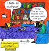 Cartoon: Love-hate Your Neighbors (small) by Schimmelpelz-pilz tagged hate,love,your,neighbor,psychologic,psychology,psychiatrist,soul,doctor,patient,freud,sigmund,hating,mole,lion,furry,anthro,anthropoid,couch,chair,diploma,logic