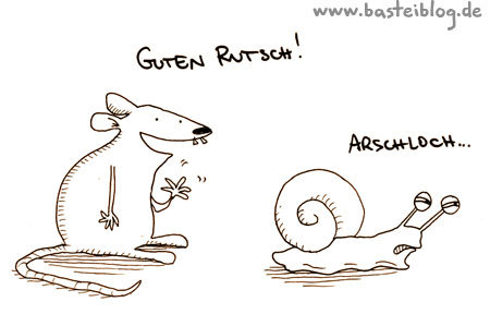 Cartoon: Guten Rutsch. (medium) by puvo tagged silvester,guten,rutsch,maus,schnecke,mouse,snail