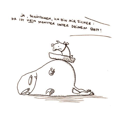 Cartoon: Monster unter Bett. (medium) by puvo tagged monster,bett,bed,hund,dog,fear,angst,schlafen,sleep
