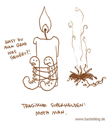 Cartoon: moth man (medium) by puvo tagged moth,motte,superheld,hero,super,man,superman,kerze,raupe,candle,catpillar,feuer,fire,burn,brennen,retten,save,rettung