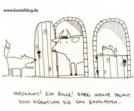 Cartoon: Sau raus. (medium) by puvo tagged sau,bulle,schwein,fuchs,bauernhof,wortspiel