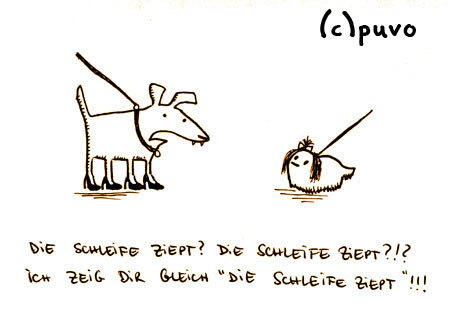 Cartoon: Schleife. (medium) by puvo tagged schleife,hund,dog,bow,high,heels,shoe,absatzschuh,stöckelschuh