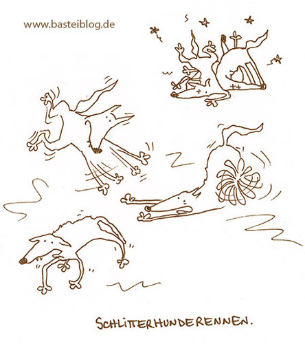 Cartoon: Schlitterhunderennen. (medium) by puvo tagged schlitten,slide,hund,dog,sleigh,schlittern,rutschen,winter,glätte,glatt,slippy,rennen,competition,race,run,sport