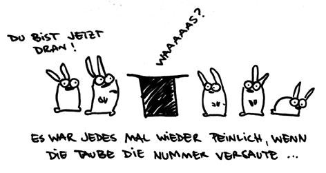 Cartoon: Zaubertaube - Taub. (medium) by puvo tagged taube,hase,zauber,taub,was