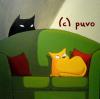 Cartoon: Pfeifende Katze (small) by puvo tagged katze,pfeifen,hund,sofa,cat,dog,whistle