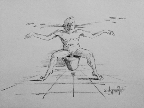 Cartoon: Bidet or not Bidet... (medium) by Jori Niggemeyer tagged joricartoon,niggemeyer,nackt,keramik,schüssel,verwunderung,sitzen,schock,spritzen,wasser,irrtum,verwendung,mann,bidet,bad,cartoon