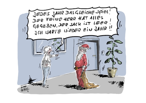 Cartoon: Die Stunden sind gezählt... (medium) by Jori Niggemeyer tagged nikolaus,männer,klischee,sack,2022,nikolaus,männer,klischee,sack,frauen,arbeiten,schimpfen,gleichberechtigung