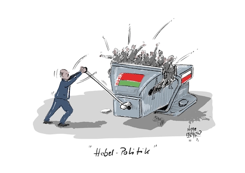 Cartoon: Hebel-Politik (medium) by Jori Niggemeyer tagged lukaschenko,belarus,weißrussland,flüchtlinge,refugees,lukaschenko,belarus,weißrussland,flüchtlinge,refugees