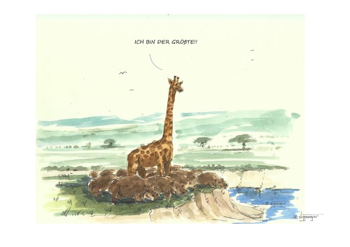 Cartoon: ICH BIN DER GRÖßTE (medium) by Jori Niggemeyer tagged cartoon,joricartoon,niggemeyer,bewusstsein,einbildung,fluss,karikatur,savanne,afrika,nilpferde,giraffe