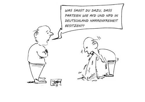 Cartoon: Rechte Narrenfreiheit... (medium) by Jori Niggemeyer tagged npd,afd,rechts,parteiverbot,bringt,nix,rechtes,gedankengut,existiert,auch,so,jori,joricartoon