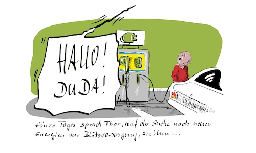 Cartoon: Thor und erneuerbare Energien... (medium) by Jori Niggemeyer tagged thor,götter,energie,erneuerbare,strom,ladestation,elektrisch,elektronisch,joricartoon,thor,götter,energie,erneuerbare,strom,ladestation,elektrisch,elektronisch,joricartoon,emobilität,aauto