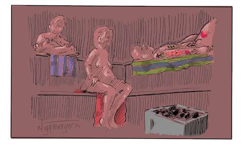 Cartoon: Zeitvertreib in der Sauna (medium) by Jori Niggemeyer tagged sauna,tattoo,zeitvertreib