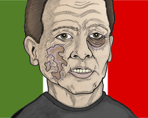 Cartoon: Berlusconi (medium) by javierhammad tagged berlusconi,attack,italy,pain,hurt,damage,silvio berlusconi,attacke,italien,gesicht,schaden,wunde,politiker,karikatur,silvio,berlusconi