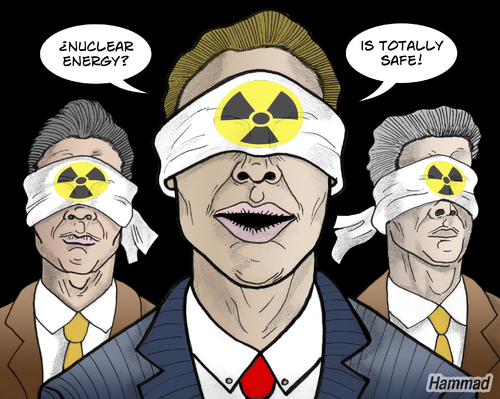 Cartoon: Nuclear band (medium) by javierhammad tagged nuclear,crisis,band,executive,money,enviroment,alarm,alert,akw,atomkraftwerk,japan,fukushima,illustration,atomkraft