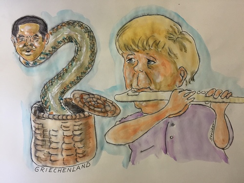 Cartoon: Merkel die Tsiprasbändigerin (medium) by CatPal tagged tsipras,merkel,griechenland,schuldenkrise,eurokrise