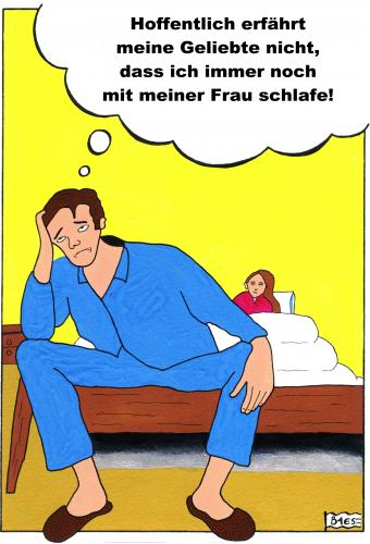 Cartoon: Das ewige Dilemma (medium) by BAES tagged mann,frau,ehemann,ehefrau,ehepaar,pärchen,liebe,seitensprung,schlafzimmer,treue,untreue,untreu