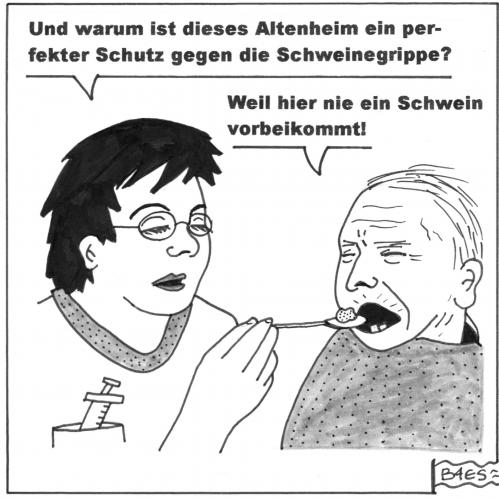 Cartoon: Im Altenheim (medium) by BAES tagged schweinegrippe,altenheim,altersheim,schweinegrippe,krankheit,krank,gesundheit,virus,pandemie,altersheim,altenheim,alter,alt,oma,pflegeheim,pfleger,familie