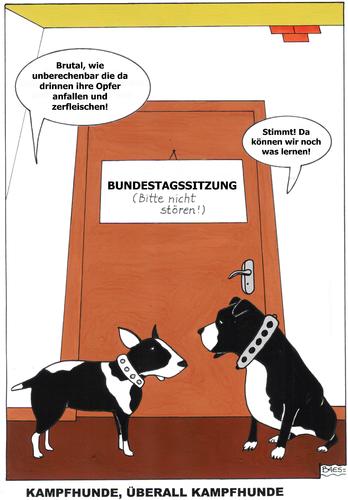Cartoon: Kampfhunde (medium) by BAES tagged gesetzgebung,debatte,streit,sitzung,bundestag,deutschland,parlament,politiker,kampfhunde,rottweiler,pitbull,tiere,bundestag,sitzung,streit,debatte,gesetzgebung,deutschland,kampfhunde,rottweiler,pitbull