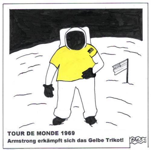 Cartoon: TOUR DE MONDE (medium) by BAES tagged neil,armstrong,lance,tour,de,france,mondlandung,1969