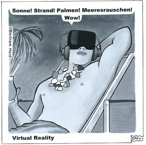 Cartoon: Virtual Reality (medium) by BAES tagged virtuell,realität,daten,sonne,strand,meer,sand,urlaub,online,leben,virtuell,realität,daten,sonne,strand,meer,sand,urlaub,online,leben