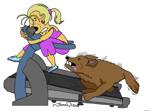 Cartoon: Dog Eat Dog World (medium) by JohnnyCartoons tagged treadmill,exercise,blonde,dog
