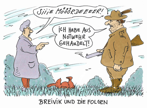 Cartoon: after breivik (medium) by Andreas Prüstel tagged breivik,prozess,anwälte,notwehr,morde,breivik,prozess,anwälte,notwehr,morde