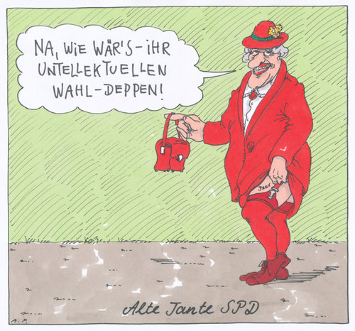 Cartoon: alte tante spd (medium) by Andreas Prüstel tagged spd,bundestagswahl,kanzlerkandidat,peer,steinbrück,beinfreiheit,cartoon,karikatur,andreas,prüstel,spd,bundestagswahl,kanzlerkandidat,peer,steinbrück,beinfreiheit,cartoon,karikatur,andreas,prüstel