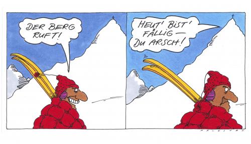 Cartoon: am berg (medium) by Andreas Prüstel tagged skisport,skisport,ski,wintersport,berg,winter,schnee,alpen,sport,der berg ruft,natur,unfall,sportunfall,schicksal,risiko,gefahr,lebensgefahr,der,ruft