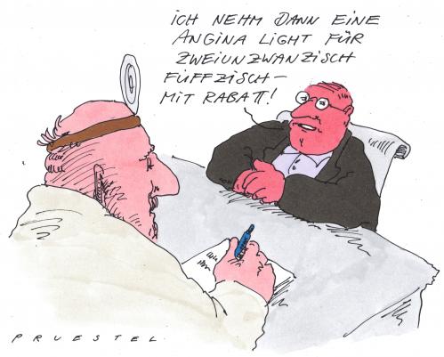 Cartoon: angina (medium) by Andreas Prüstel tagged gesundheitsreform,gesundheitsreform,gesundheit,arzt,ärzte,praxis,patient,krankheit,krankheiten,angina,bestechung,attest,krankenkasse,krankschreibung