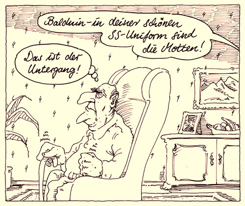 Cartoon: balduin (medium) by Andreas Prüstel tagged nationalsozialismus,ss,sszugehörigkeit,uniform,altnazi,motten,mottenfrass,cartoon,karikatur,andreas,pruestel,nationalsozialismus,ss,sszugehörigkeit,uniform,altnazi,motten,mottenfrass,cartoon,karikatur,andreas,pruestel