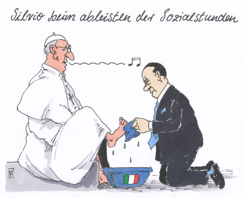 Cartoon: berlusconi (medium) by Andreas Prüstel tagged silvio,berlusconi,verurteilung,strafmaß,strafform,papst,franziskus,italien,cartoon,karikatur,andreas,pruestel,silvio,berlusconi,verurteilung,strafmaß,strafform,papst,franziskus,italien,cartoon,karikatur,andreas,pruestel