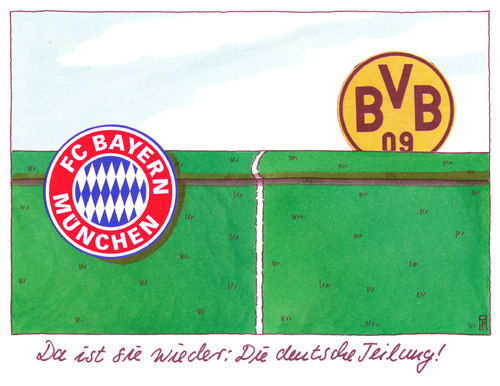 Cartoon: champions league (medium) by Andreas Prüstel tagged andreas,karikatur,cartoon,mauer,teilung,deutsche,münchen,bayern,fc,dortmund,prüstel,borussia,league,champions,endspiel,endspiel,champions,league,borussia,dortmund,fc,bayern,münchen,deutsche,teilung,mauer,cartoon,karikatur,andreas,prüstel