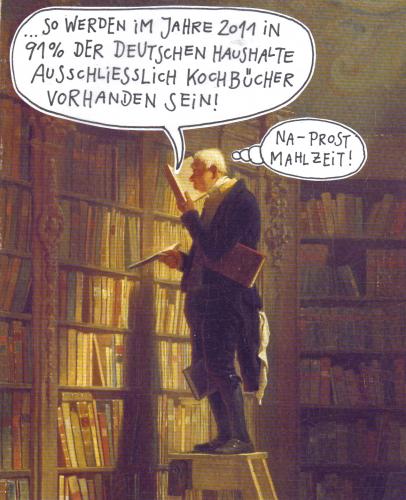 Cartoon: der bücherwurm (medium) by Andreas Prüstel tagged literatur,bibliothek,spitzweg,romantik